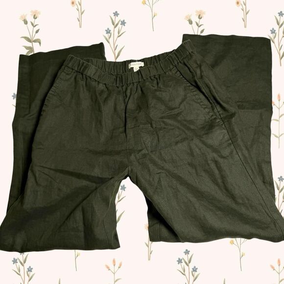 Eileen Fisher Pants - Eileen Fisher Olive / Forest Green 100% Organic Linen Wide-Leg Pants XXS